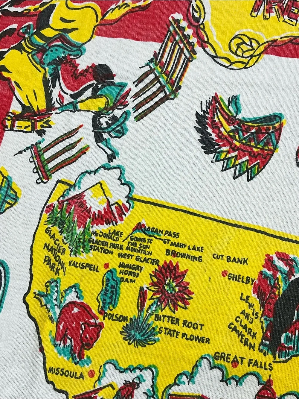 Vintage Montana land of shining mountains 1950s souvenir tablecloth 31x36